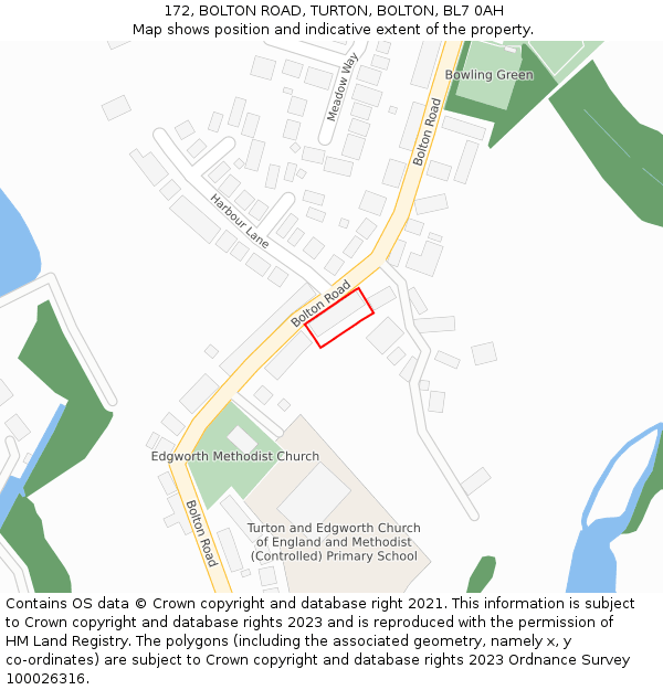 172, BOLTON ROAD, TURTON, BOLTON, BL7 0AH: Location map and indicative extent of plot