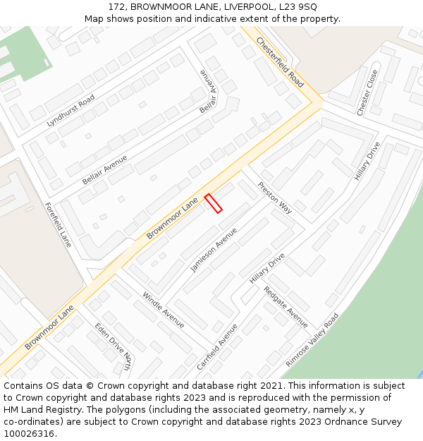 172, BROWNMOOR LANE, LIVERPOOL, L23 9SQ: Location map and indicative extent of plot