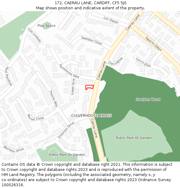 172, CAERAU LANE, CARDIFF, CF5 5JS: Location map and indicative extent of plot