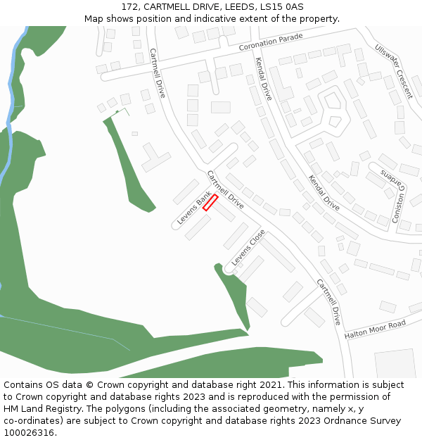 172, CARTMELL DRIVE, LEEDS, LS15 0AS: Location map and indicative extent of plot