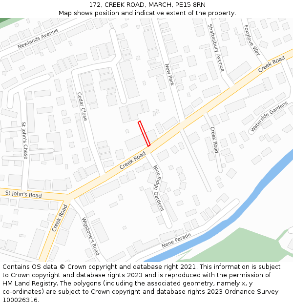 172, CREEK ROAD, MARCH, PE15 8RN: Location map and indicative extent of plot