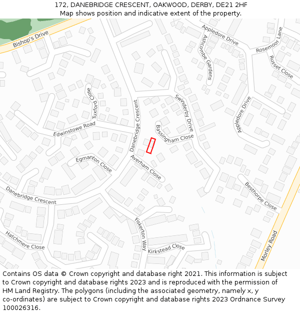 172, DANEBRIDGE CRESCENT, OAKWOOD, DERBY, DE21 2HF: Location map and indicative extent of plot