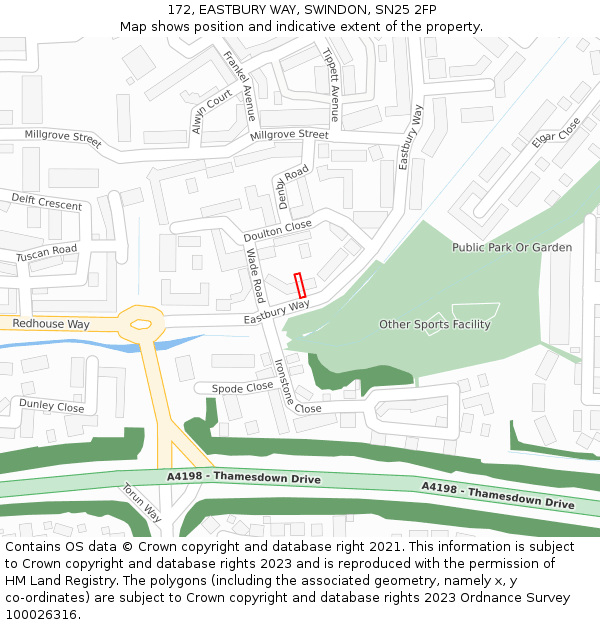 172, EASTBURY WAY, SWINDON, SN25 2FP: Location map and indicative extent of plot