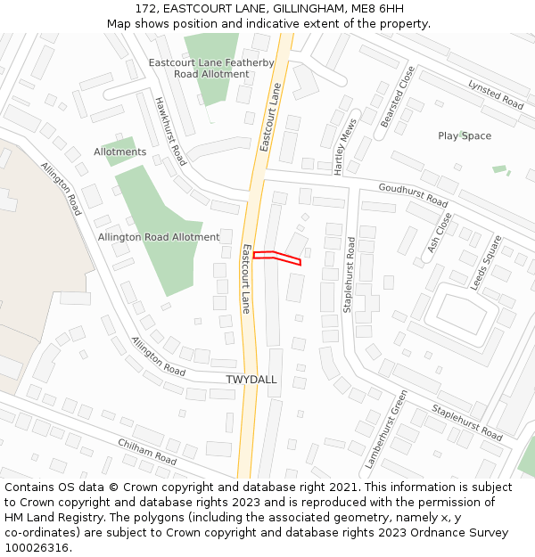 172, EASTCOURT LANE, GILLINGHAM, ME8 6HH: Location map and indicative extent of plot