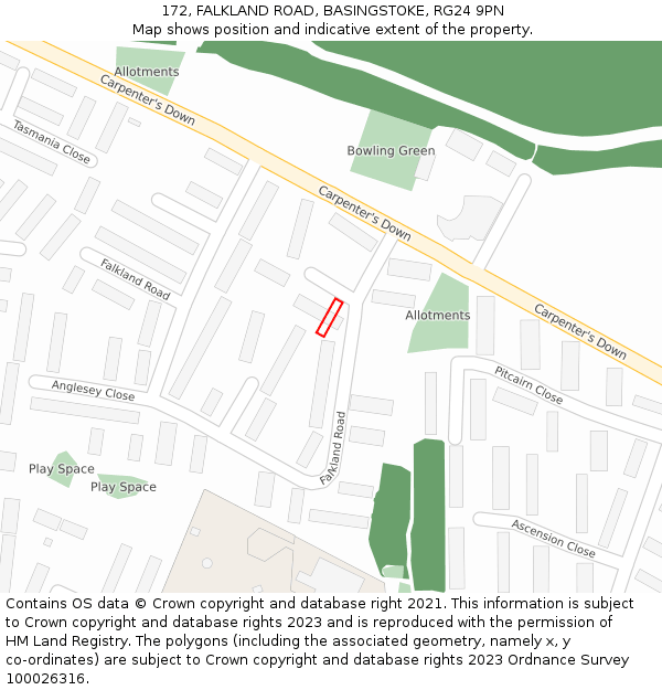 172, FALKLAND ROAD, BASINGSTOKE, RG24 9PN: Location map and indicative extent of plot