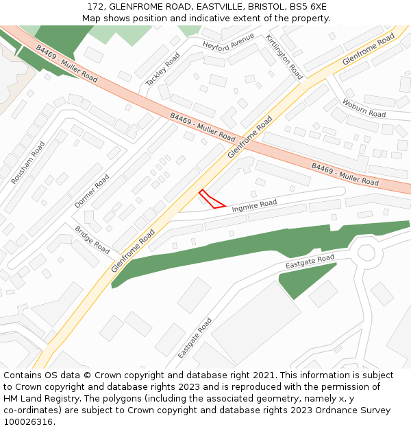 172, GLENFROME ROAD, EASTVILLE, BRISTOL, BS5 6XE: Location map and indicative extent of plot