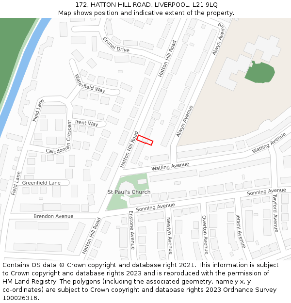 172, HATTON HILL ROAD, LIVERPOOL, L21 9LQ: Location map and indicative extent of plot