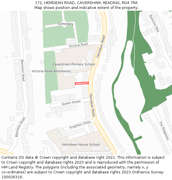 172, HEMDEAN ROAD, CAVERSHAM, READING, RG4 7RA: Location map and indicative extent of plot