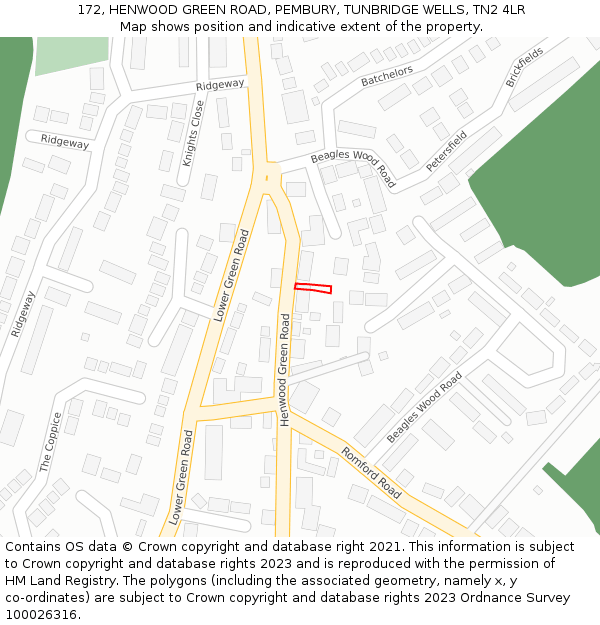 172, HENWOOD GREEN ROAD, PEMBURY, TUNBRIDGE WELLS, TN2 4LR: Location map and indicative extent of plot