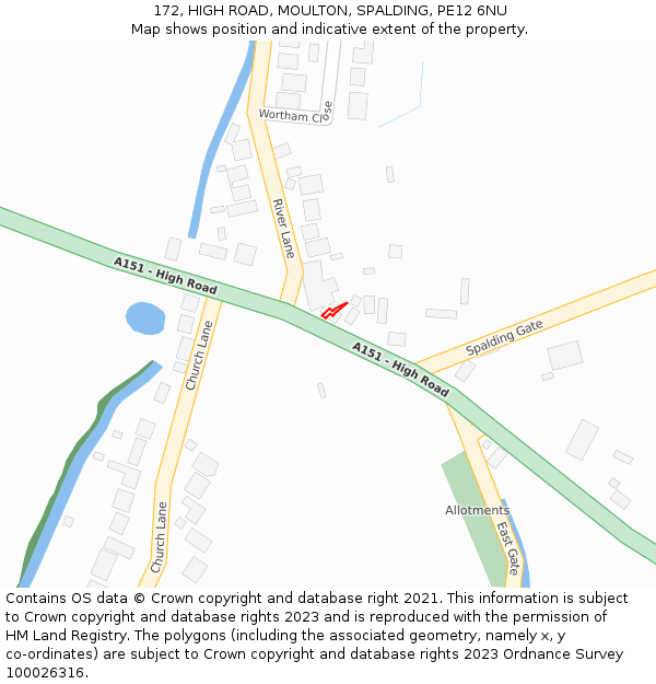 172, HIGH ROAD, MOULTON, SPALDING, PE12 6NU: Location map and indicative extent of plot