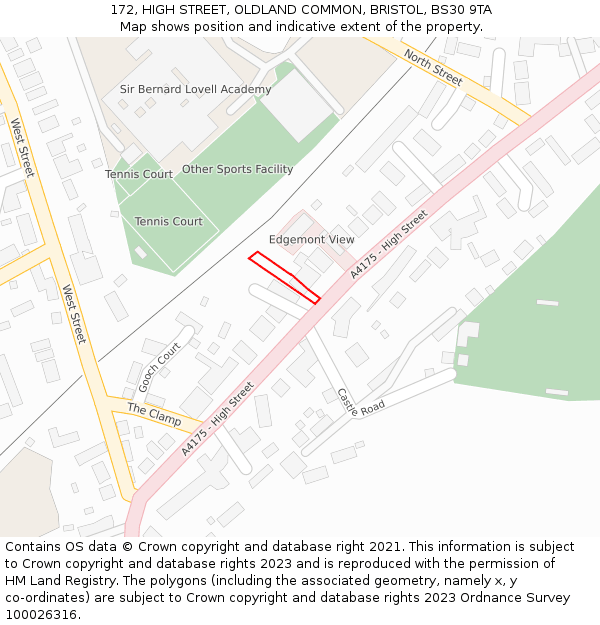 172, HIGH STREET, OLDLAND COMMON, BRISTOL, BS30 9TA: Location map and indicative extent of plot
