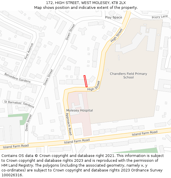 172, HIGH STREET, WEST MOLESEY, KT8 2LX: Location map and indicative extent of plot