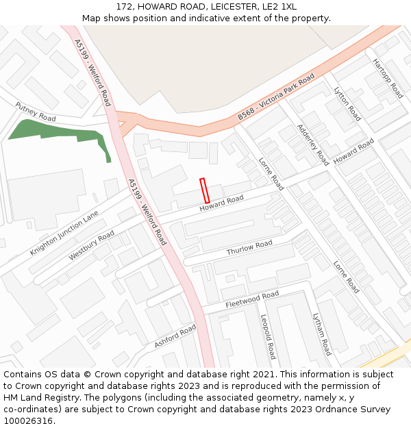 172, HOWARD ROAD, LEICESTER, LE2 1XL: Location map and indicative extent of plot