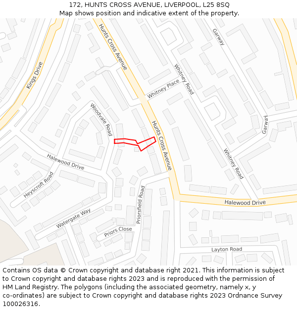 172, HUNTS CROSS AVENUE, LIVERPOOL, L25 8SQ: Location map and indicative extent of plot