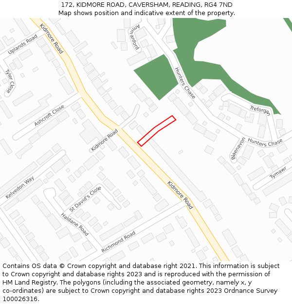 172, KIDMORE ROAD, CAVERSHAM, READING, RG4 7ND: Location map and indicative extent of plot