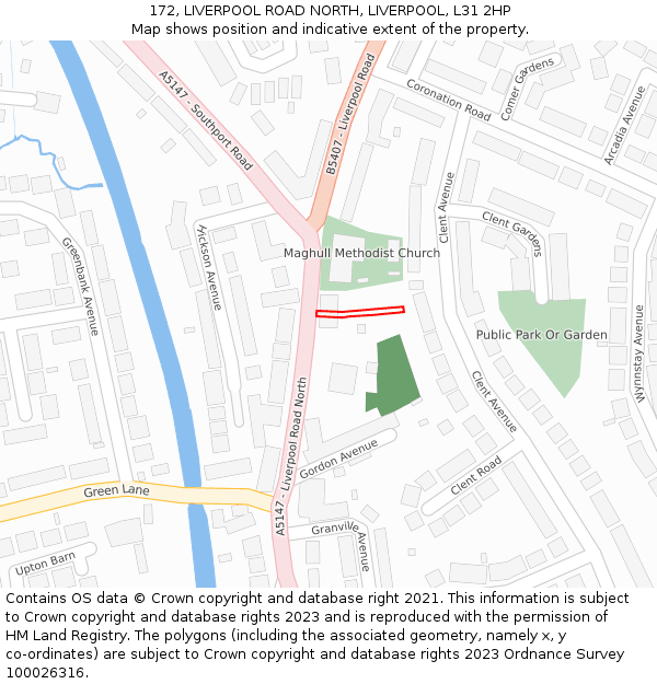 172, LIVERPOOL ROAD NORTH, LIVERPOOL, L31 2HP: Location map and indicative extent of plot