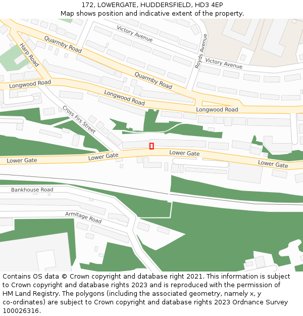 172, LOWERGATE, HUDDERSFIELD, HD3 4EP: Location map and indicative extent of plot