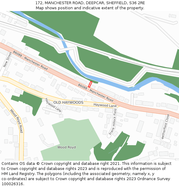 172, MANCHESTER ROAD, DEEPCAR, SHEFFIELD, S36 2RE: Location map and indicative extent of plot