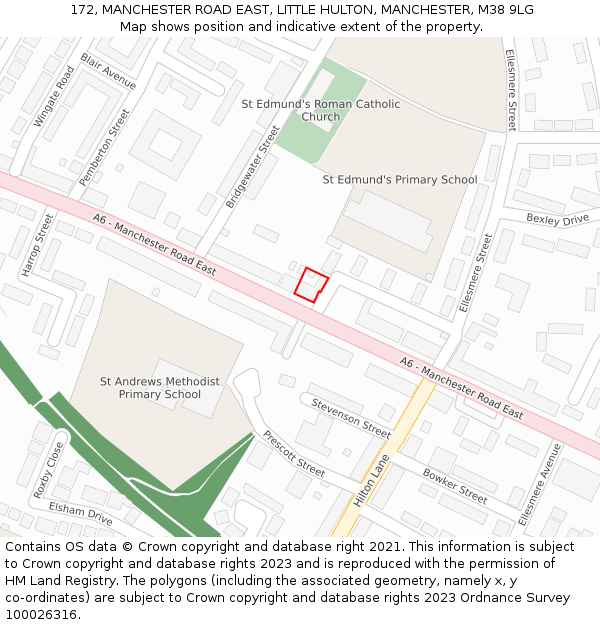 172, MANCHESTER ROAD EAST, LITTLE HULTON, MANCHESTER, M38 9LG: Location map and indicative extent of plot