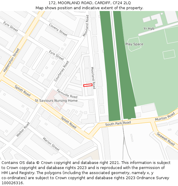 172, MOORLAND ROAD, CARDIFF, CF24 2LQ: Location map and indicative extent of plot