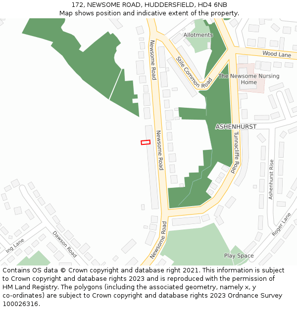 172, NEWSOME ROAD, HUDDERSFIELD, HD4 6NB: Location map and indicative extent of plot