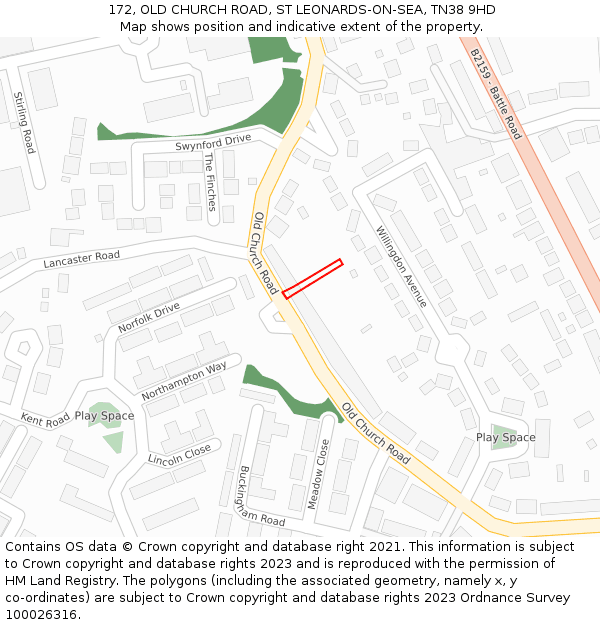 172, OLD CHURCH ROAD, ST LEONARDS-ON-SEA, TN38 9HD: Location map and indicative extent of plot