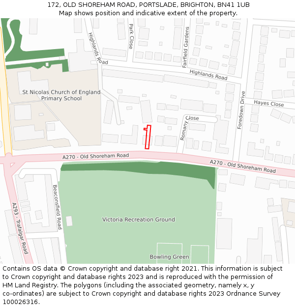 172, OLD SHOREHAM ROAD, PORTSLADE, BRIGHTON, BN41 1UB: Location map and indicative extent of plot