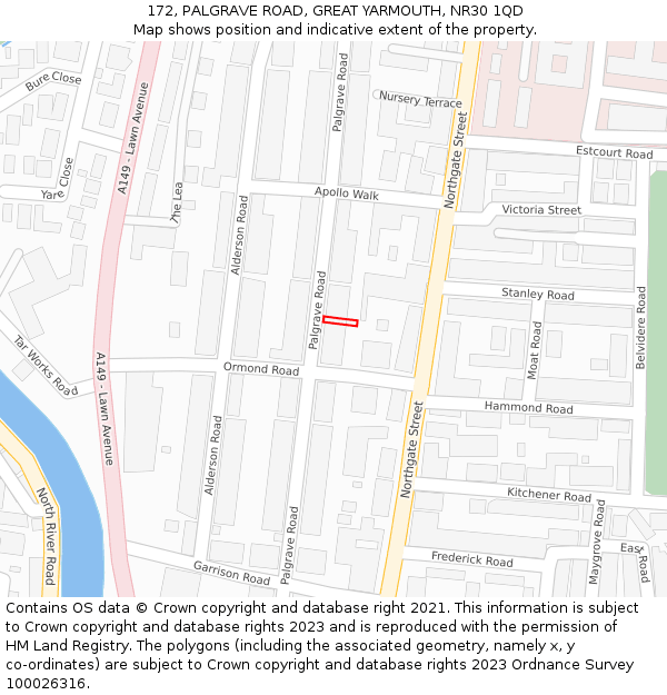 172, PALGRAVE ROAD, GREAT YARMOUTH, NR30 1QD: Location map and indicative extent of plot
