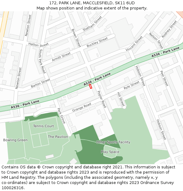 172, PARK LANE, MACCLESFIELD, SK11 6UD: Location map and indicative extent of plot
