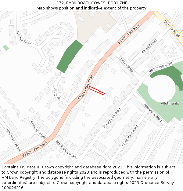 172, PARK ROAD, COWES, PO31 7NE: Location map and indicative extent of plot