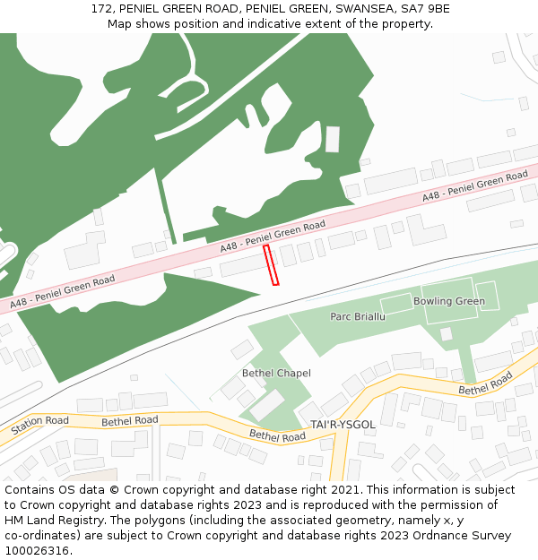 172, PENIEL GREEN ROAD, PENIEL GREEN, SWANSEA, SA7 9BE: Location map and indicative extent of plot