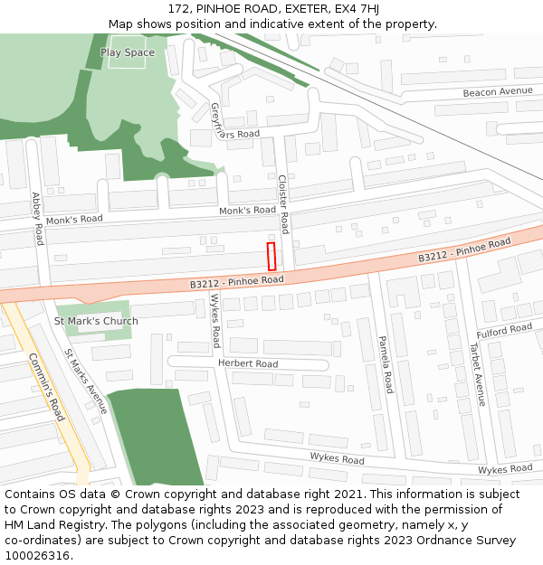 172, PINHOE ROAD, EXETER, EX4 7HJ: Location map and indicative extent of plot