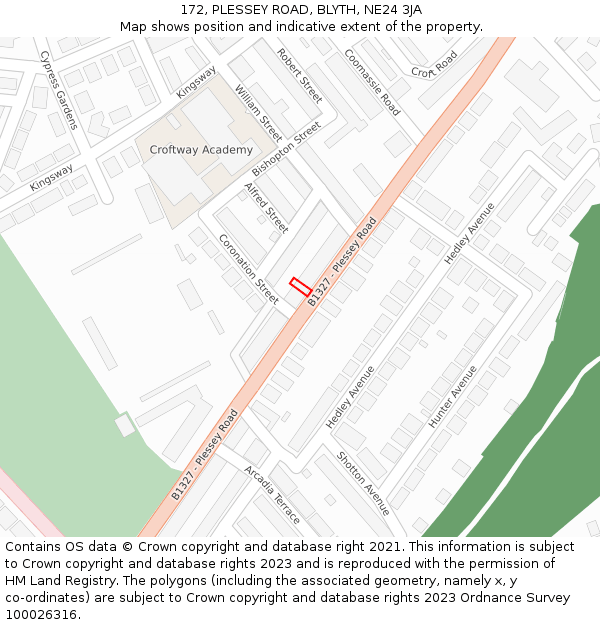 172, PLESSEY ROAD, BLYTH, NE24 3JA: Location map and indicative extent of plot