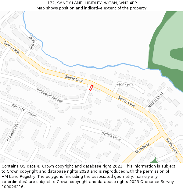172, SANDY LANE, HINDLEY, WIGAN, WN2 4EP: Location map and indicative extent of plot