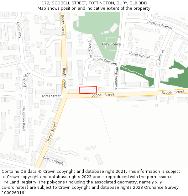 172, SCOBELL STREET, TOTTINGTON, BURY, BL8 3DD: Location map and indicative extent of plot