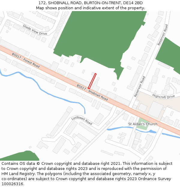 172, SHOBNALL ROAD, BURTON-ON-TRENT, DE14 2BD: Location map and indicative extent of plot
