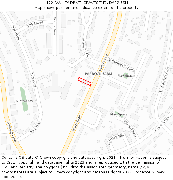 172, VALLEY DRIVE, GRAVESEND, DA12 5SH: Location map and indicative extent of plot