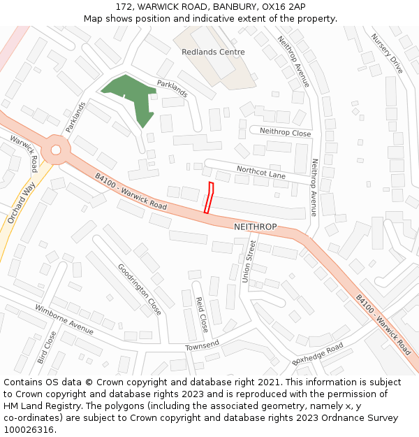 172, WARWICK ROAD, BANBURY, OX16 2AP: Location map and indicative extent of plot