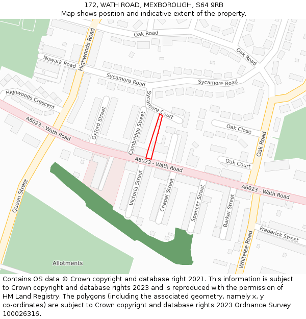 172, WATH ROAD, MEXBOROUGH, S64 9RB: Location map and indicative extent of plot