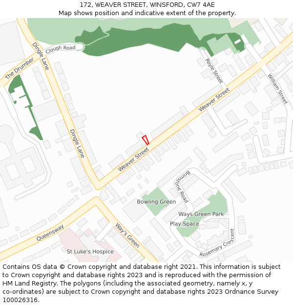 172, WEAVER STREET, WINSFORD, CW7 4AE: Location map and indicative extent of plot