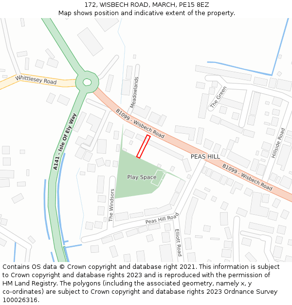 172, WISBECH ROAD, MARCH, PE15 8EZ: Location map and indicative extent of plot