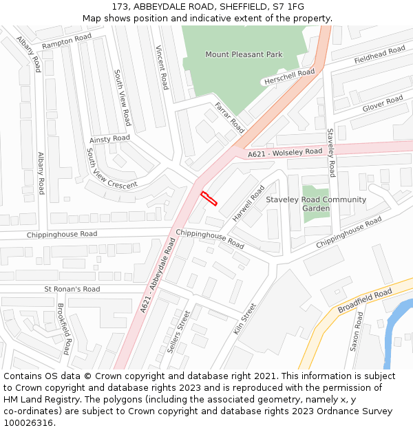 173, ABBEYDALE ROAD, SHEFFIELD, S7 1FG: Location map and indicative extent of plot