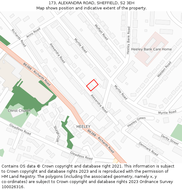 173, ALEXANDRA ROAD, SHEFFIELD, S2 3EH: Location map and indicative extent of plot