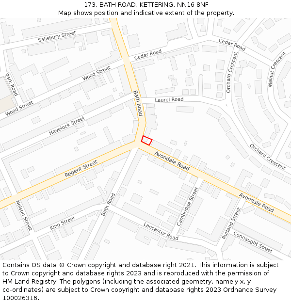 173, BATH ROAD, KETTERING, NN16 8NF: Location map and indicative extent of plot