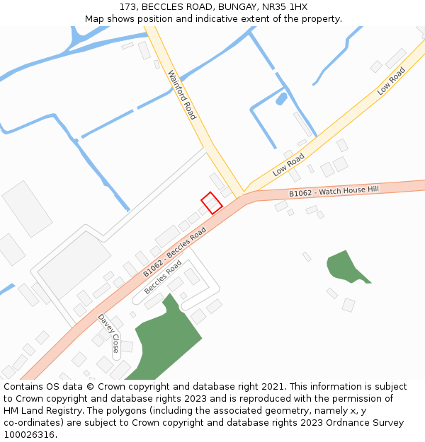 173, BECCLES ROAD, BUNGAY, NR35 1HX: Location map and indicative extent of plot