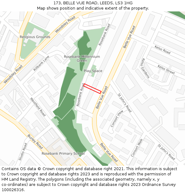 173, BELLE VUE ROAD, LEEDS, LS3 1HG: Location map and indicative extent of plot