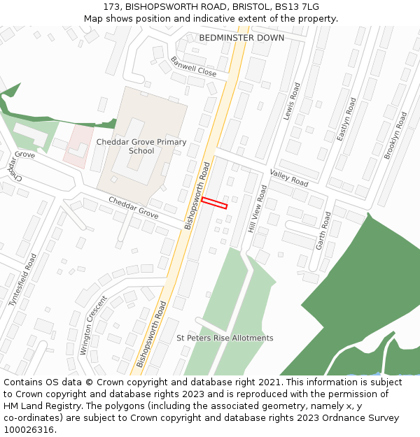 173, BISHOPSWORTH ROAD, BRISTOL, BS13 7LG: Location map and indicative extent of plot