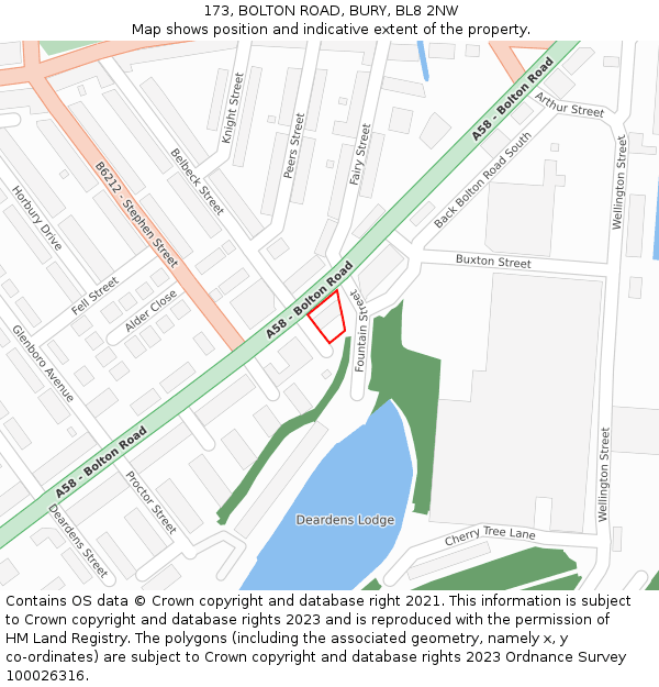 173, BOLTON ROAD, BURY, BL8 2NW: Location map and indicative extent of plot