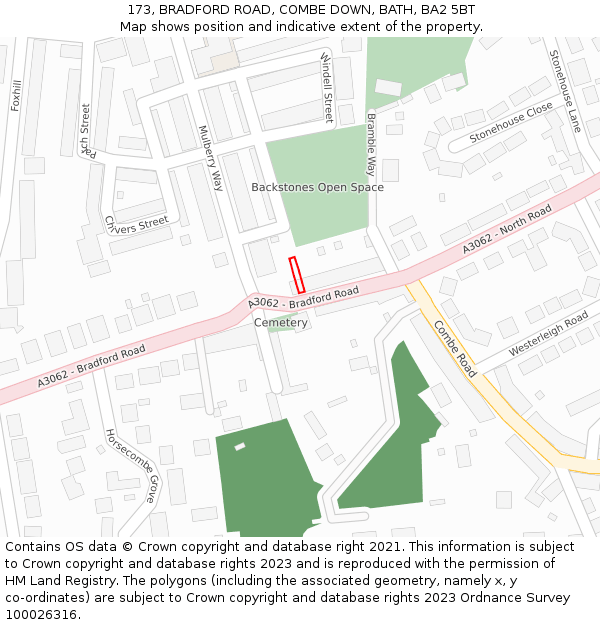 173, BRADFORD ROAD, COMBE DOWN, BATH, BA2 5BT: Location map and indicative extent of plot