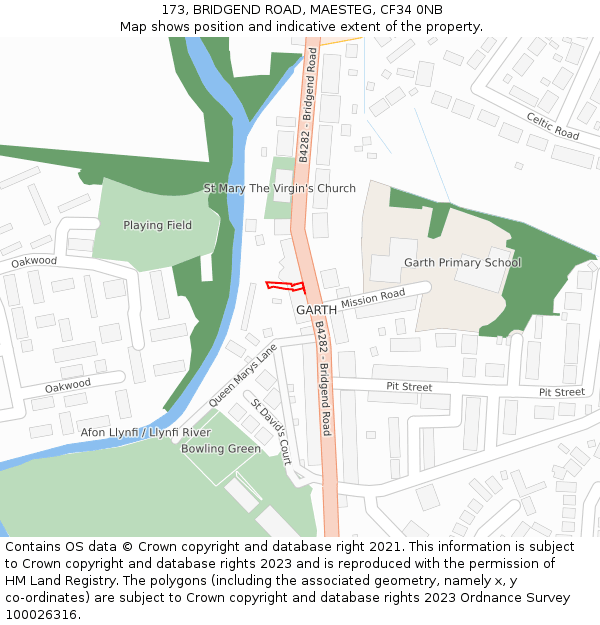173, BRIDGEND ROAD, MAESTEG, CF34 0NB: Location map and indicative extent of plot